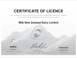 Milk New Zealand Dairy Limited is proud to sell manufactured products with pure New Zealand Ingredients.